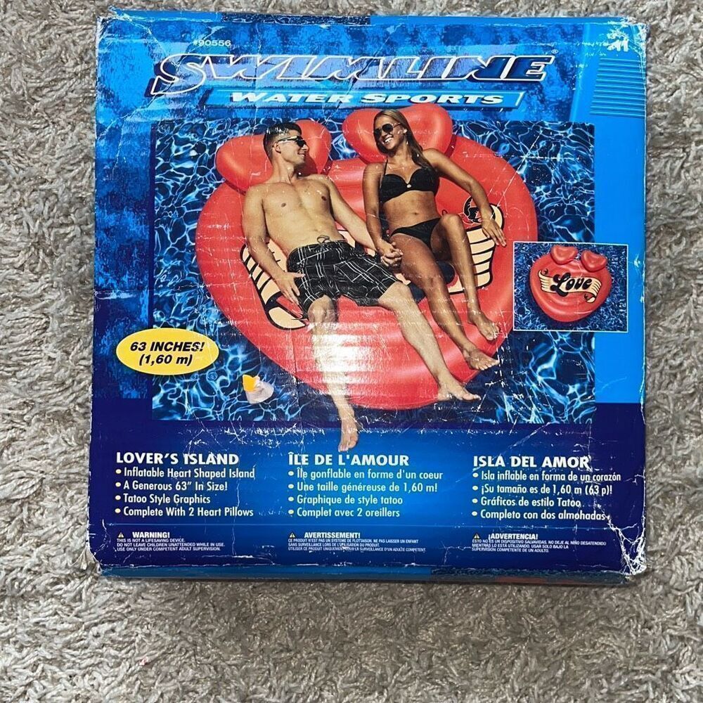 Heart Tattoo Island Giant Pool Float Raft Swimline 90556 Beach Inflatable Red